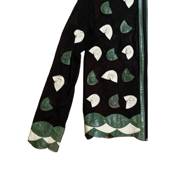 Unique Leather Studio Black Mesh With Leather Flowers Jacket - Picture 5 of 14